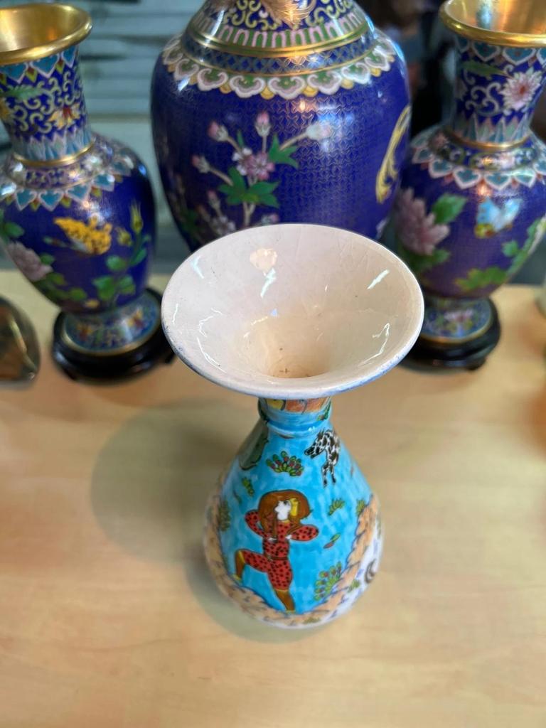 Vintage rare vase Altin Gini en Faience émaillée turque kutahya fait main signé
