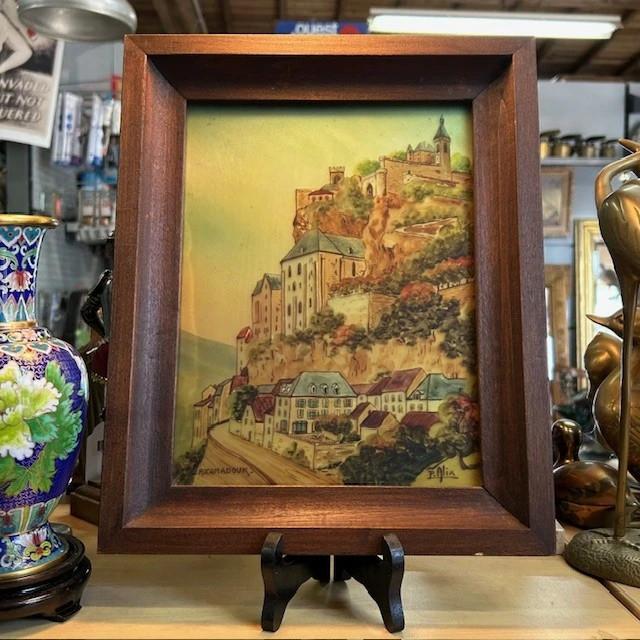 Tableau peinture sous / sur verre représentant Rocamadour