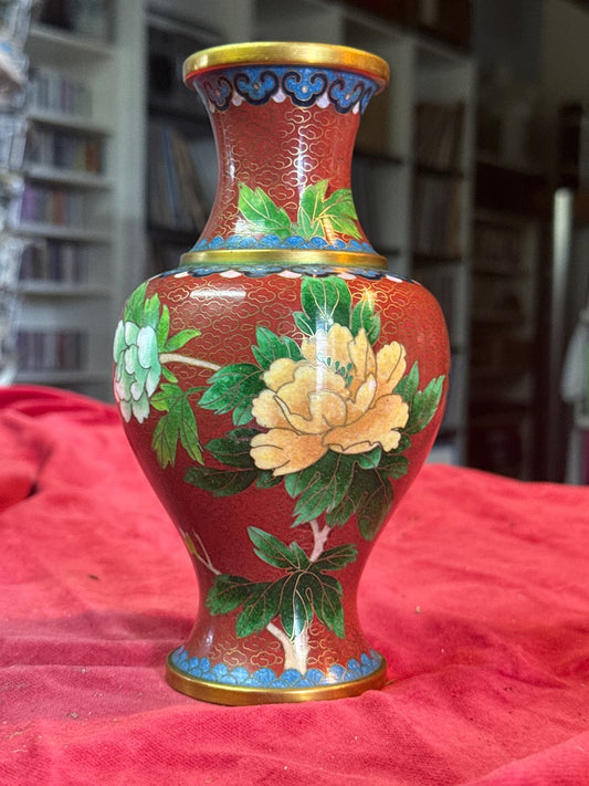 Vase Cloisonné – Chine – Ornement – Décor floral rouge