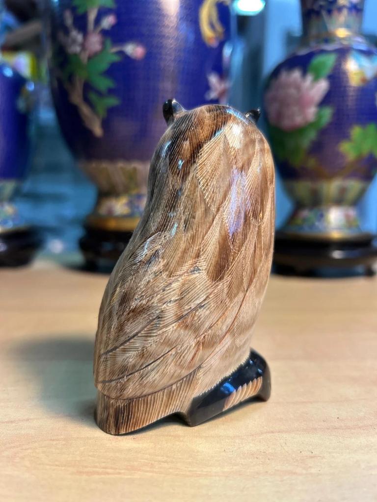 Statuette sculpté Chouette / Hibou en corne