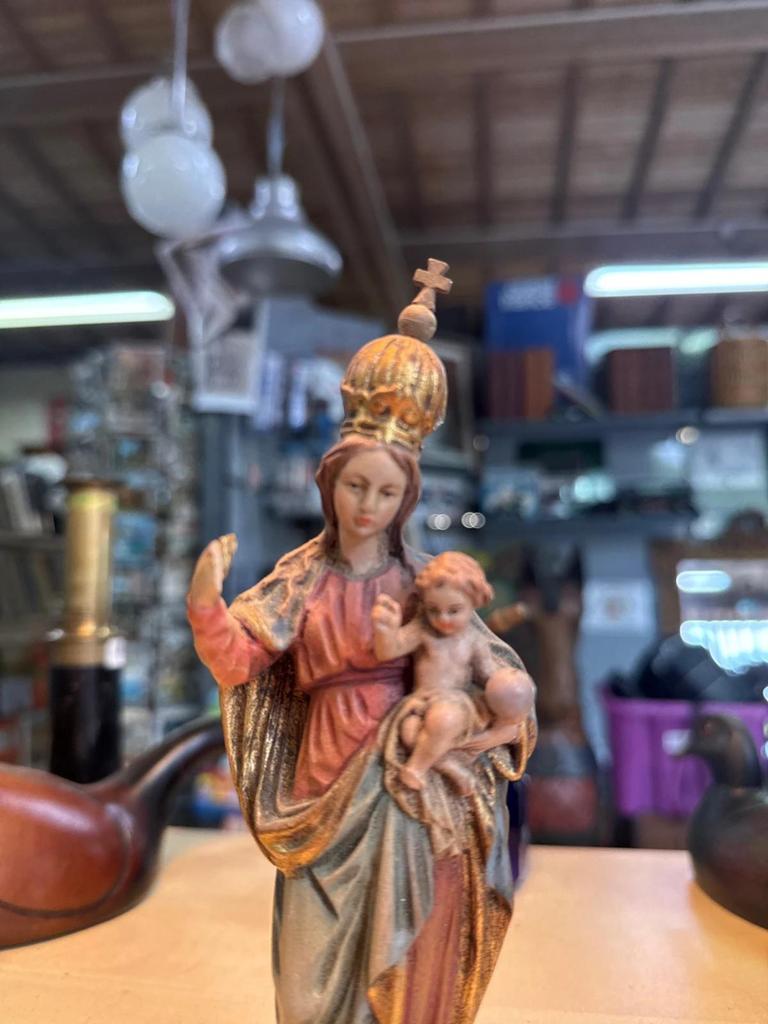 Statuette – Vierge Marie À L'enfant – Sculpture En Bois