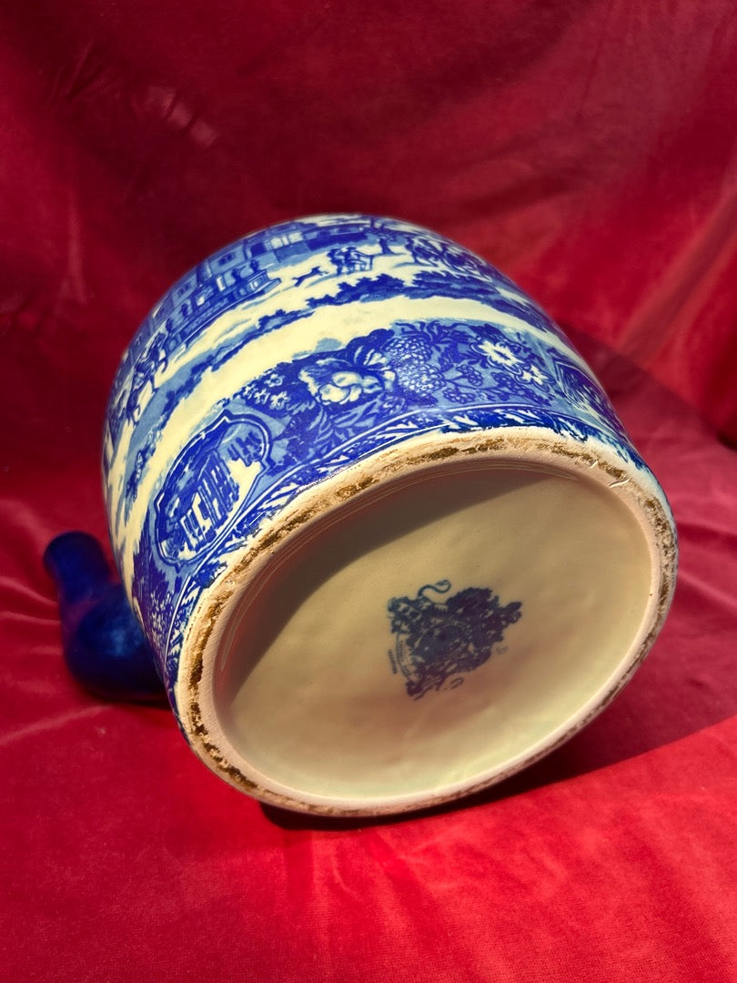 Grande théière Victoria Ware bleue et blanche
