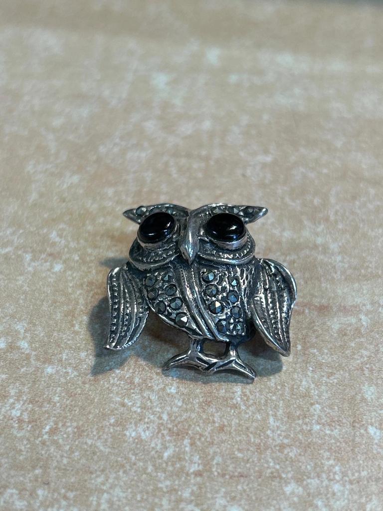 Broche en argent 925 Nf et onyx noir Chouette / Hibou