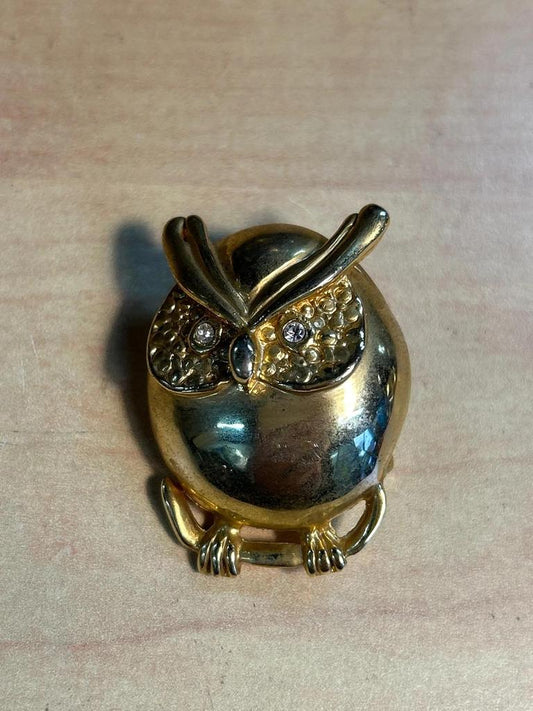 Broche dorée avec 2 petit brillants Chouette / Hibou