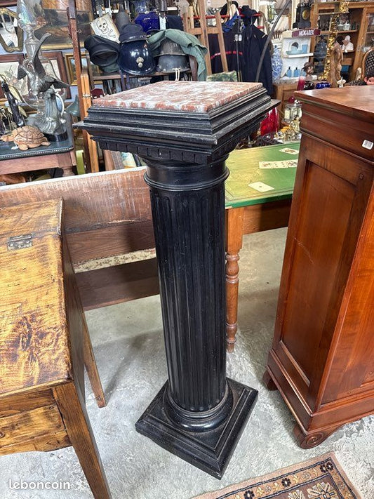 Sellette – Colonne – Décoration – Bois noir et marbre