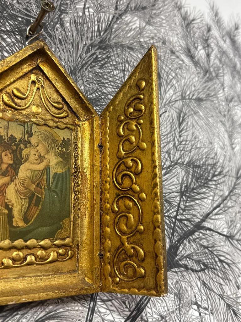 Reliquaire Panneau d'art triptyque de voyage en bois florentin scènes chrétiennes sanctuaire