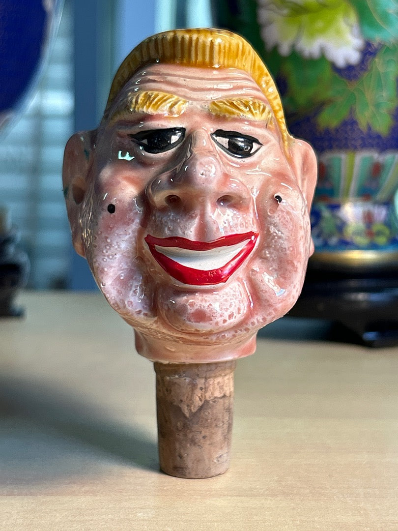 Bouchon de bouteille – Vintage – Art de la table – Tête cheveux jaune humoristique
