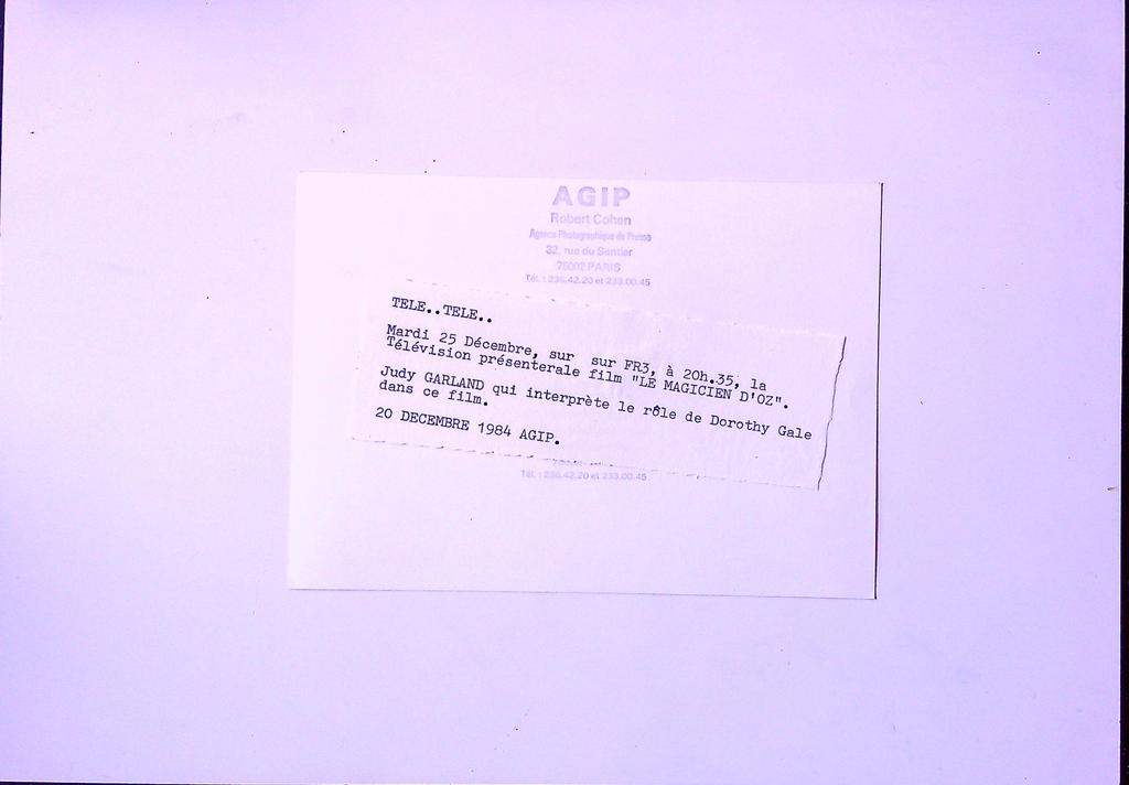 Photographie agence Agip Judy Garland Le Magicien d'oz