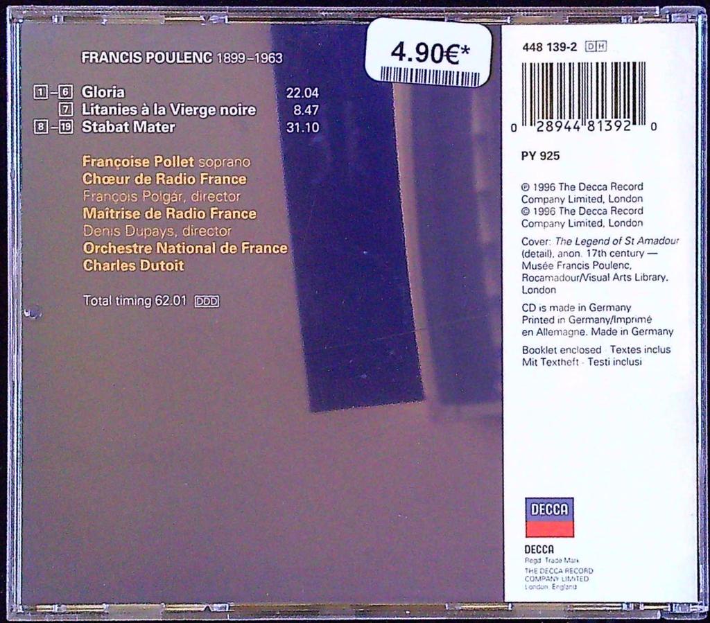 Cd – Francis Poulenc – Musique – Gloria