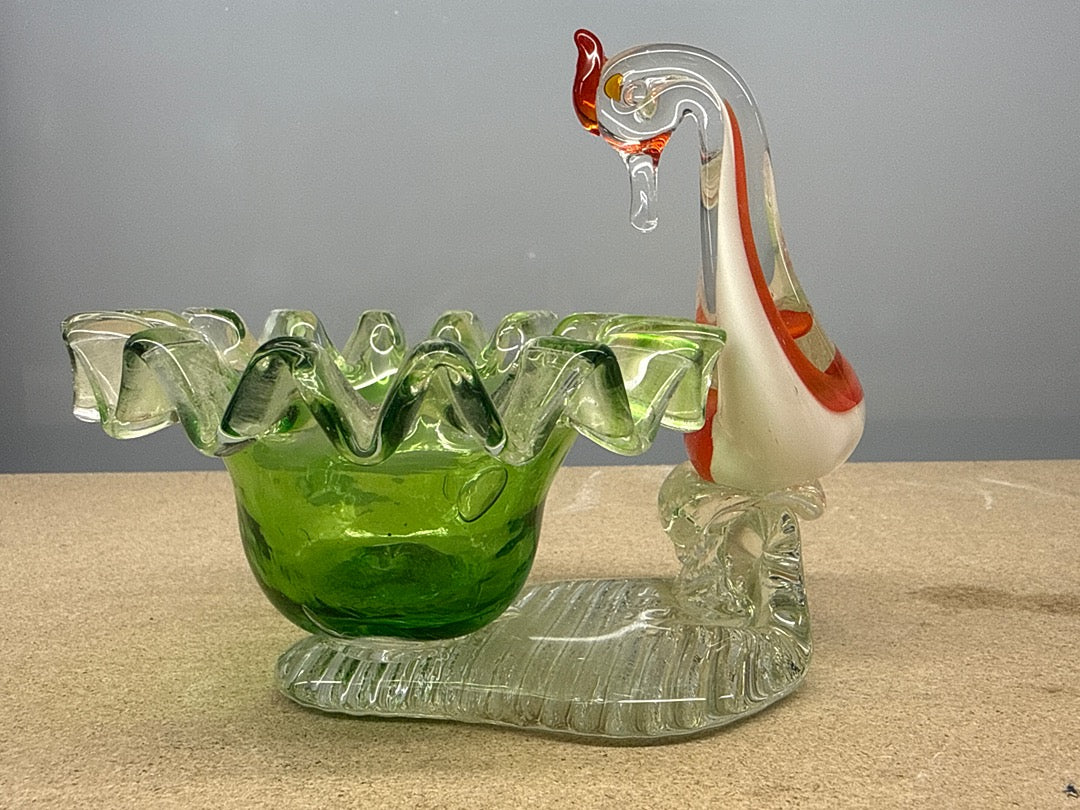 Vide-poche – Murano – Ornement – Coq en verre soufflé vert