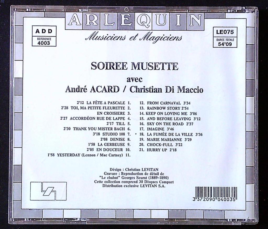 Cd – Arlequin Soirée Musette – Musique – Accordéon rétro