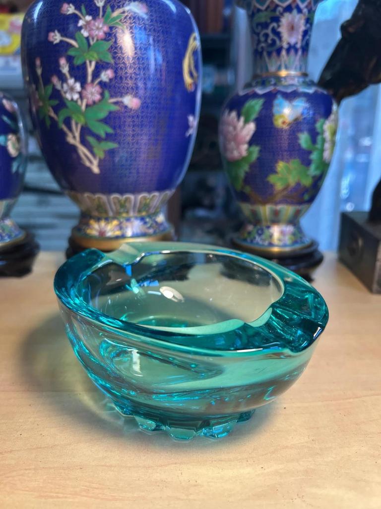 Cendrier en verre d'art Turquoise