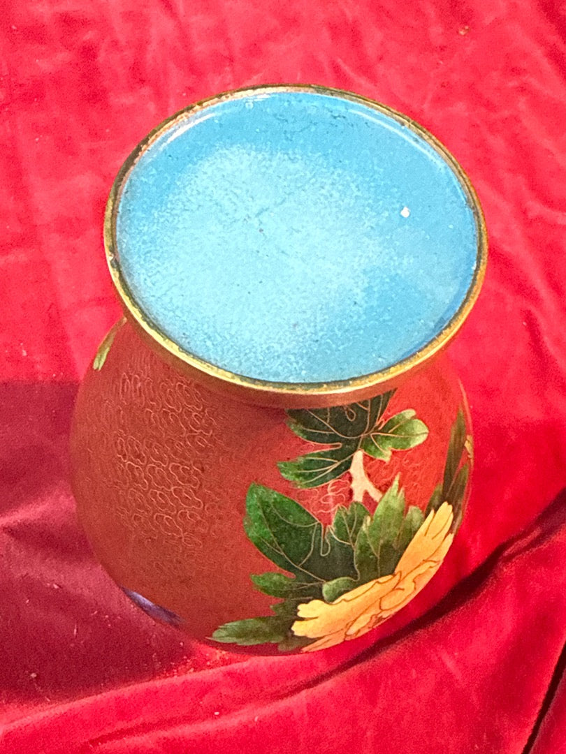 Vase Cloisonné – Chine – Ornement – Décor floral rouge