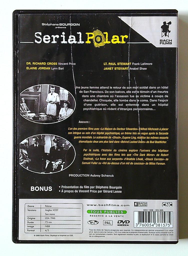 dvd Shock Serial Polar Vincent Price Bach Films