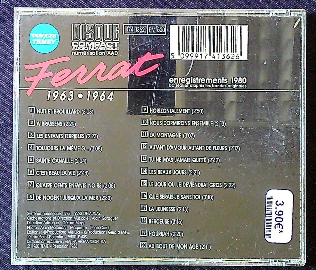 Cd – Jean Ferrat 1963-1964 – Musique – Chanson française