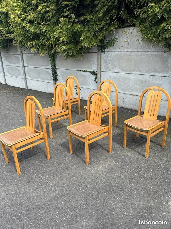 Lot ensemble de 6 chaises vintage Baumann Argos avec assise interchangeables