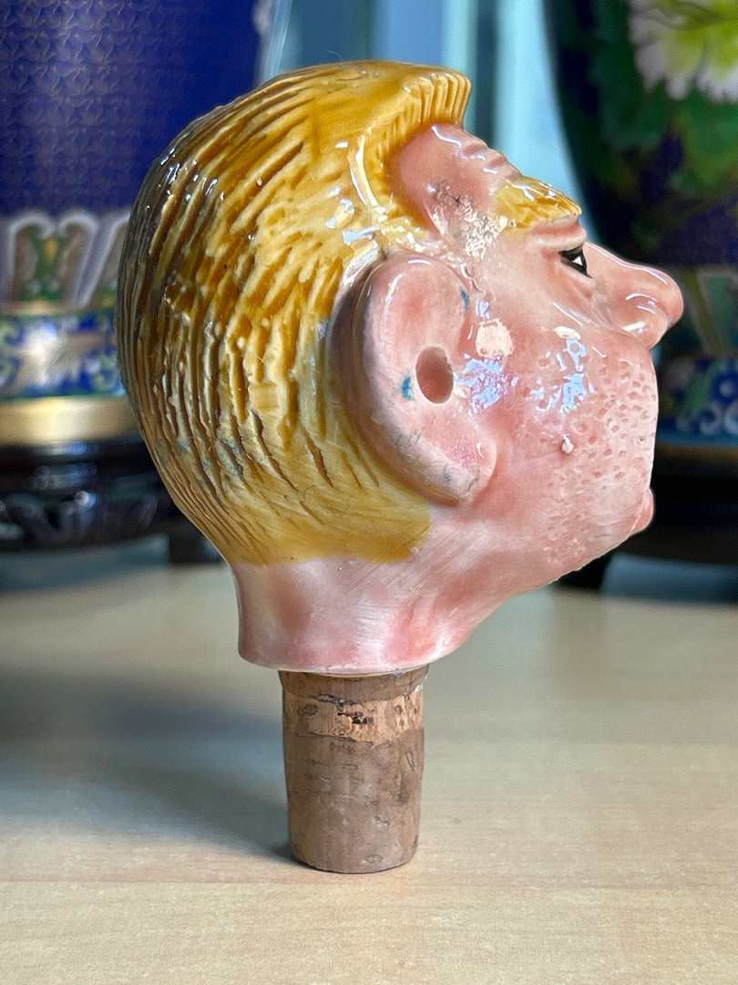 Bouchon de bouteille – Vintage – Art de la table – Tête cheveux jaune humoristique