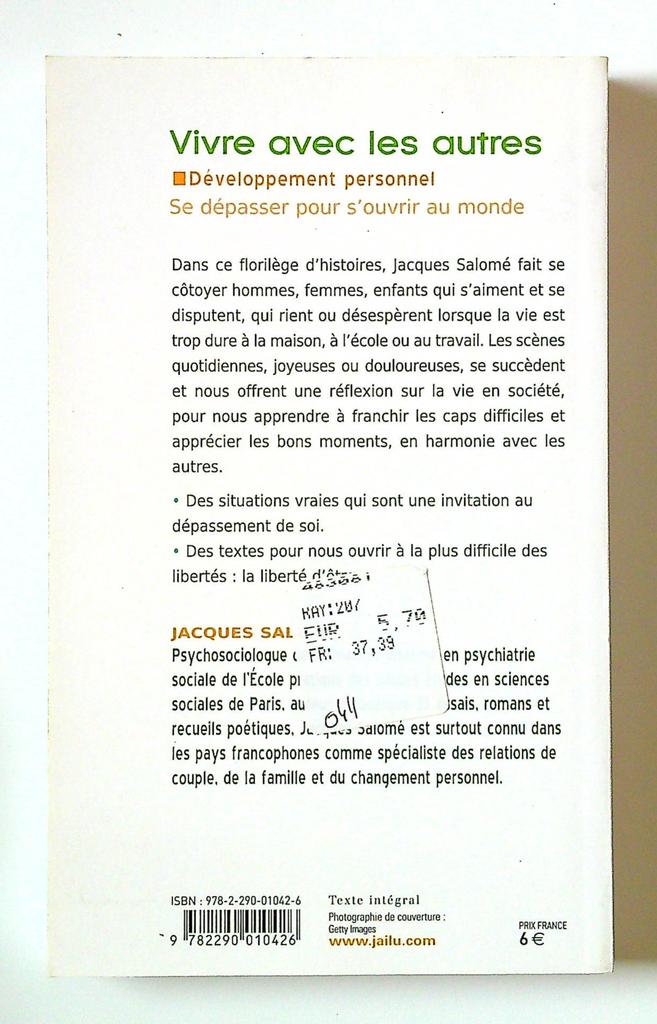 Livre Non-fiction Vivre avec les autres Jacques Salomé