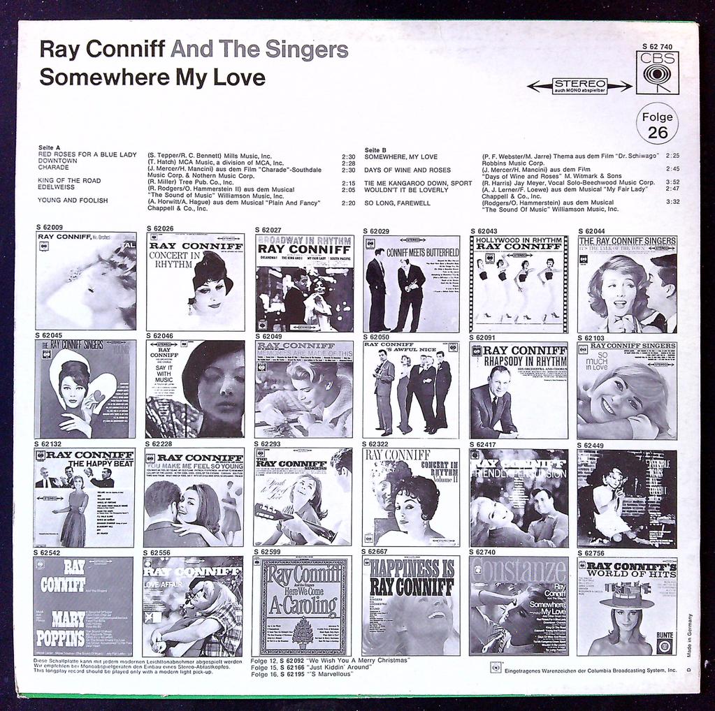 Vinyle 33t Ray Conniff - Somewhere My Love - Cbs Constanze