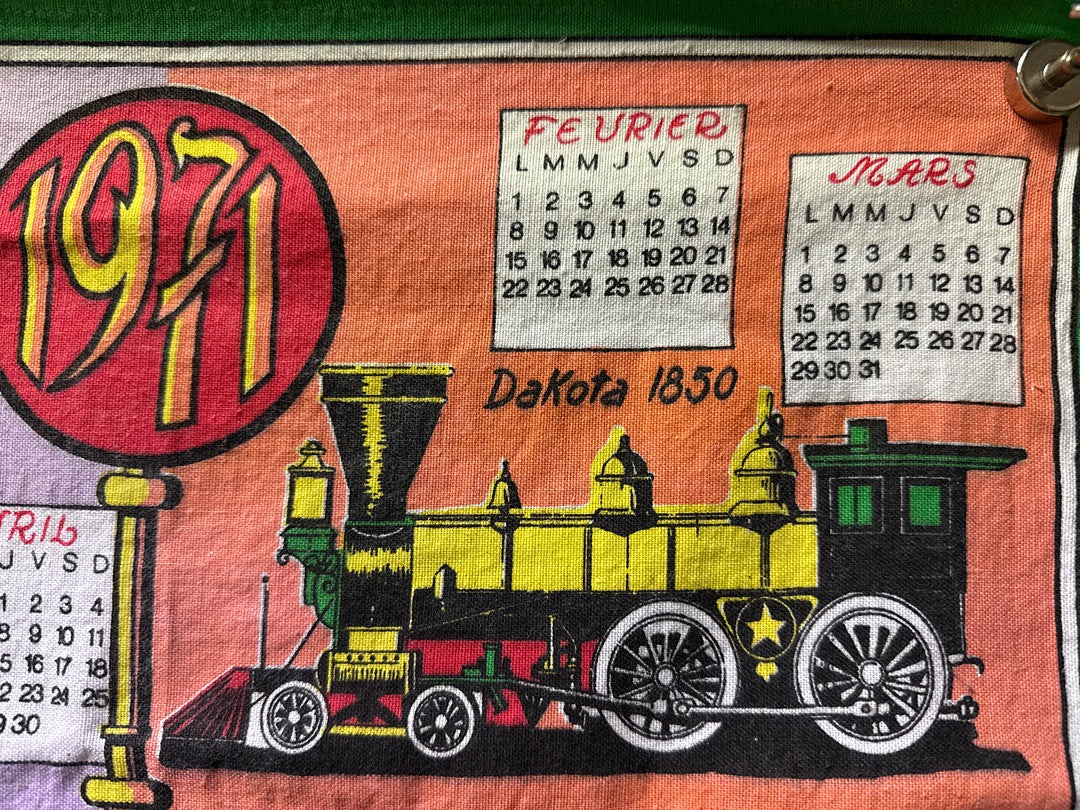Torchon Abadie Frères – Calendrier 1971 locomotives anciennes
