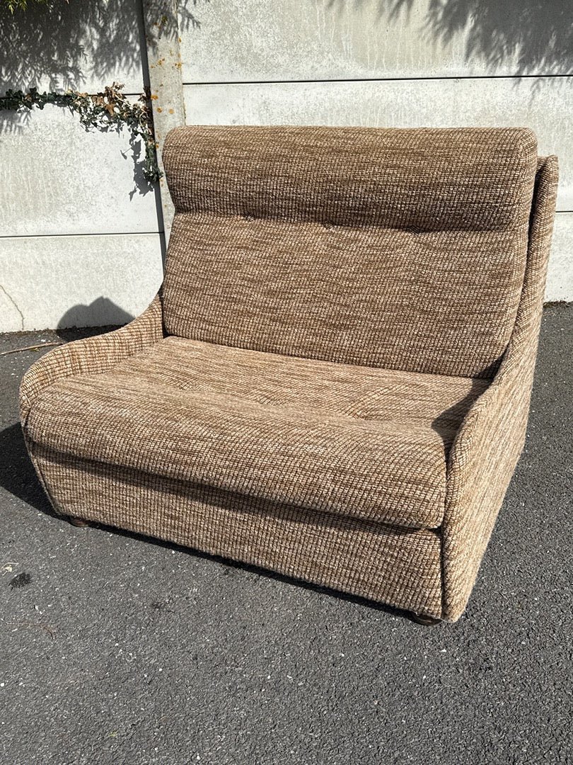 Fauteuils convertibles vintage – Tissu beige et marron