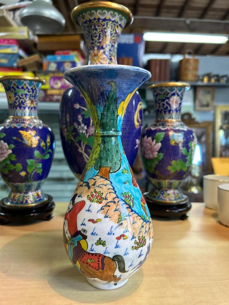 Vintage rare vase Altin Gini en Faience émaillée turque kutahya fait main signé