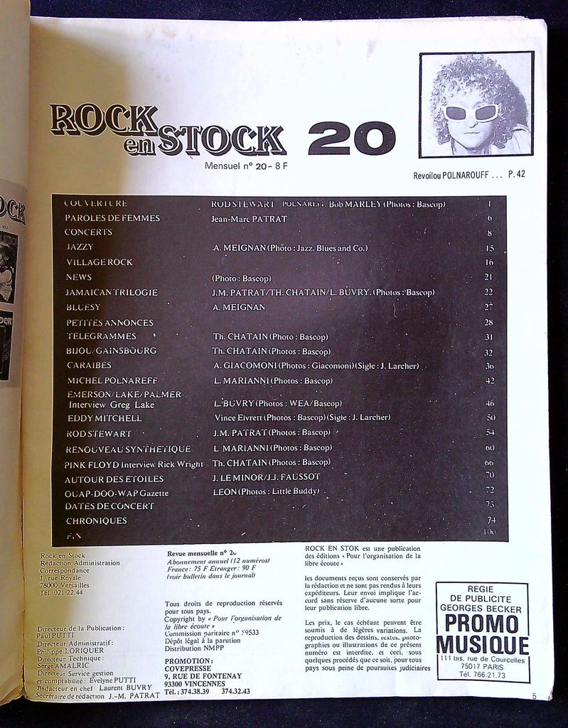 Magazine – Rock En Stock N°20 – Musique – Bob Marley Polnareff