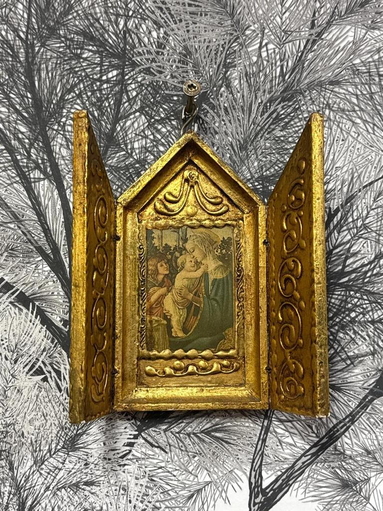 Reliquaire Panneau d'art triptyque de voyage en bois florentin scènes chrétiennes sanctuaire