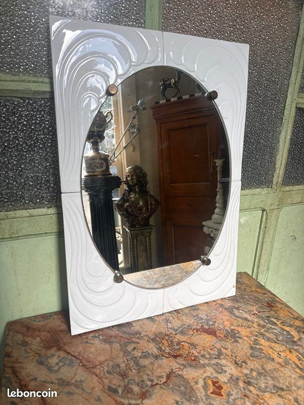 Miroir mural – Style Art Déco – Maison – Cadre blanc à vagues