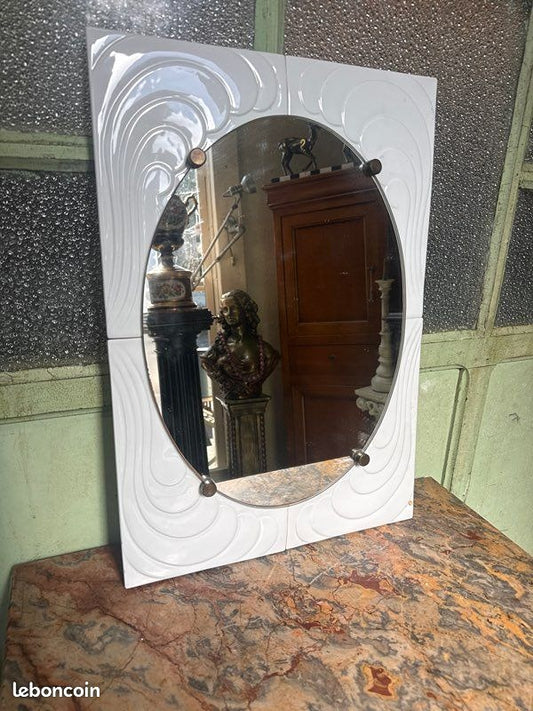 Miroir mural – Style Art Déco – Maison – Cadre blanc à vagues