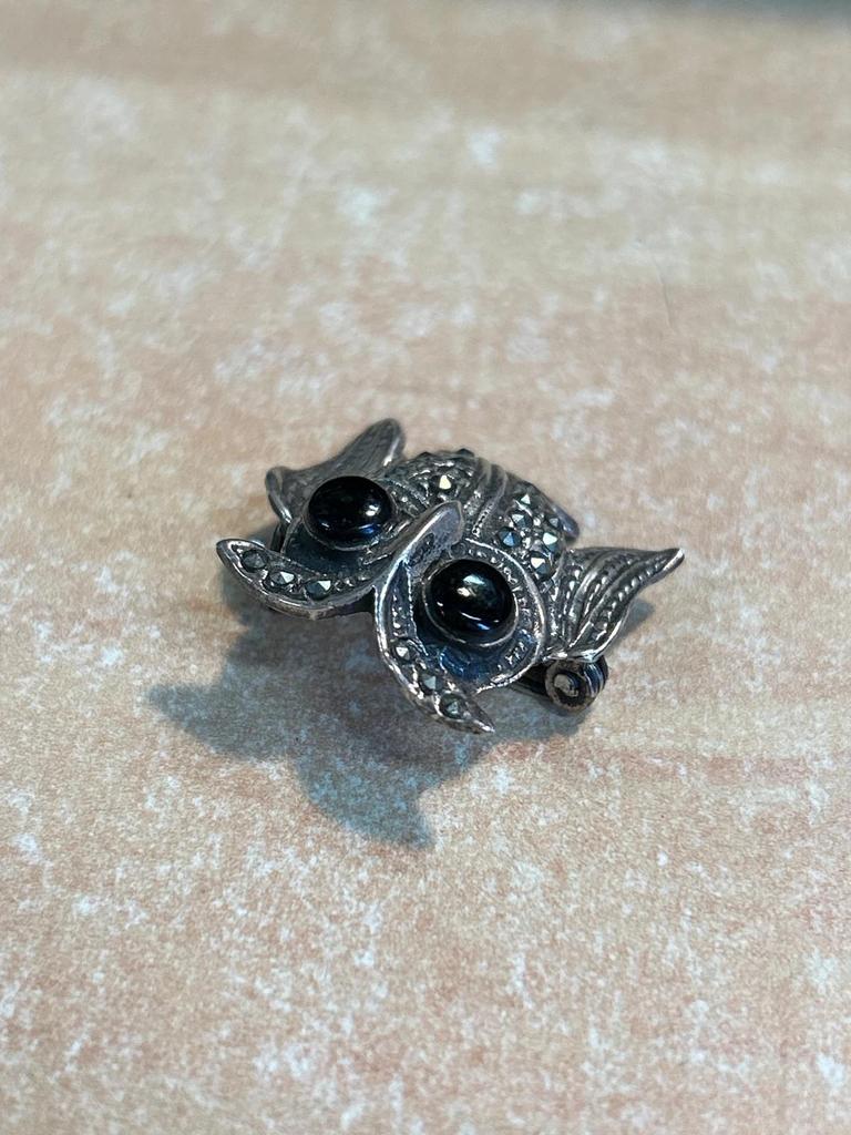 Broche en argent 925 Nf et onyx noir Chouette / Hibou