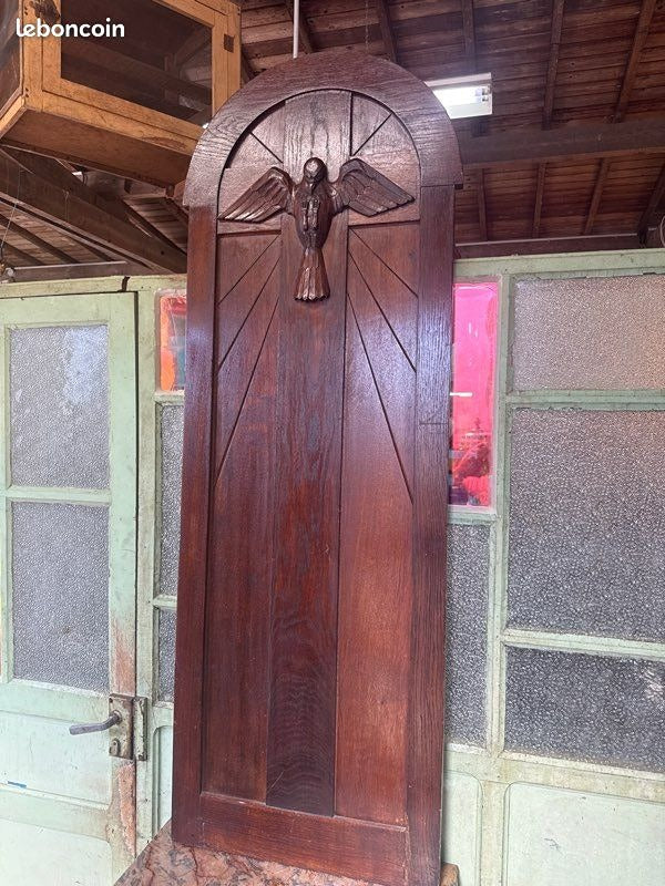 Panneau mural – Artisanat – Art – Bois brun colombe porte de presbytère représentant un crucifix