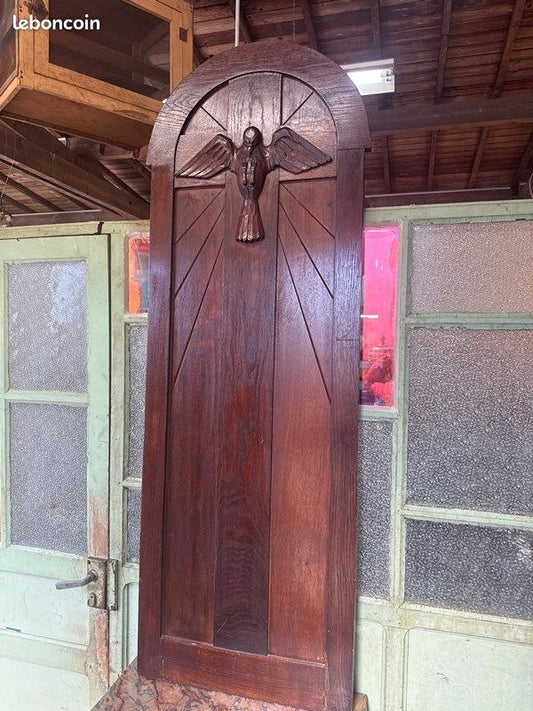 Panneau mural – Artisanat – Art – Bois brun colombe porte de presbytère représentant un crucifix