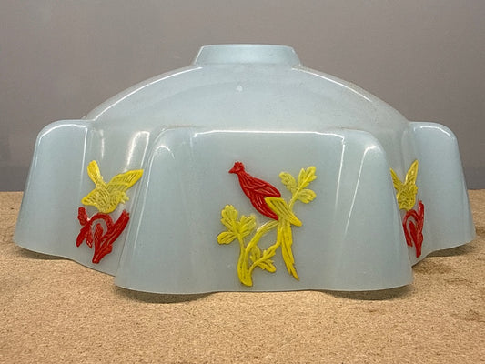 Abat-jour – Opaline – Luminaire – Cloche bleu décor oiseaux