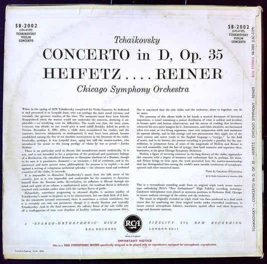 Disque vinyle – Rca Sb-2002 – Musique – Tchaikovsky Heifetz