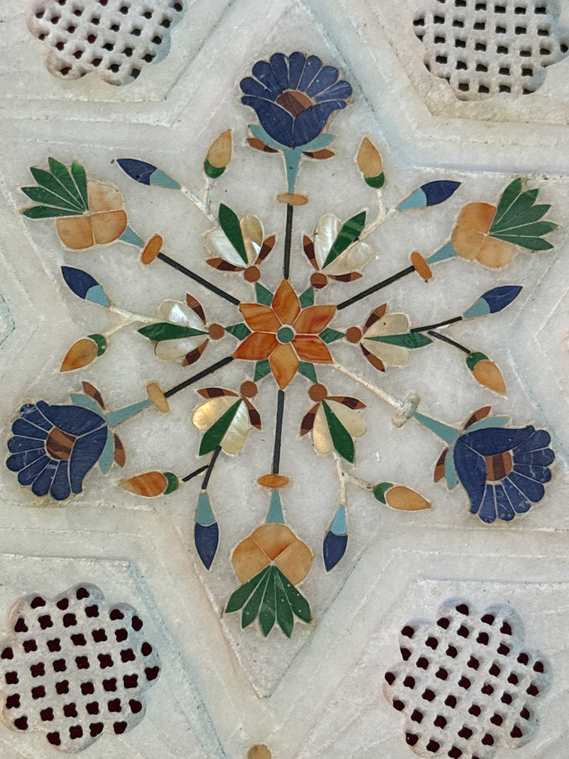 Plaque marbre blanc – Artisanat – Ornement – Pietra Dura
