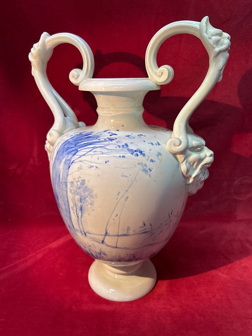 Grand vase en céramique anses visages de Moret-sur-loing