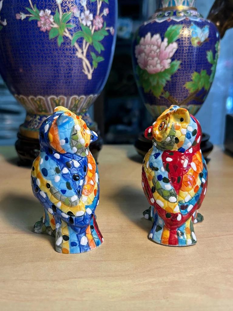 Statuettes sculpté couple Chouette / Hibou en céramique salière et poivrière