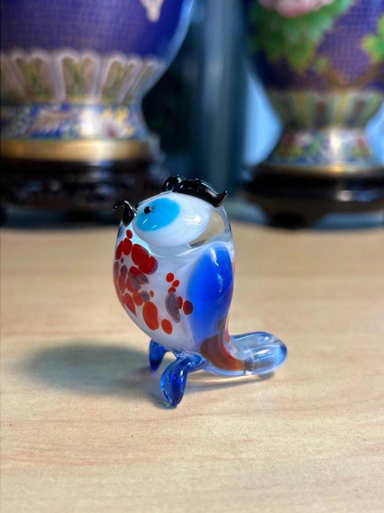 Statuette sculpté Chouette / Hibou en verre couleur vive