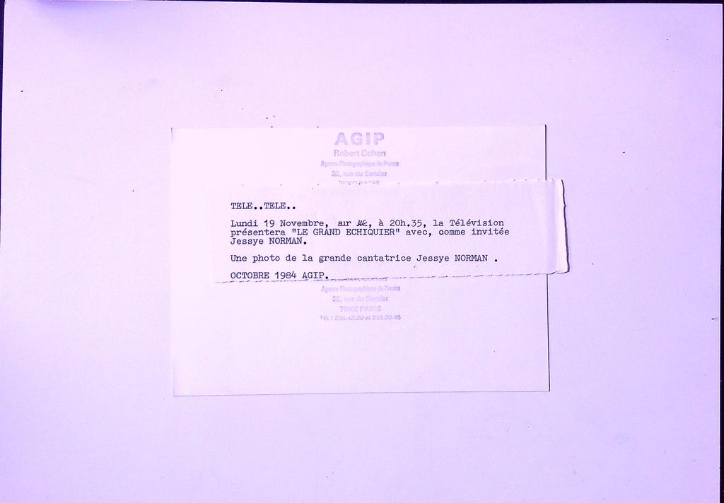 Photographie originale Agip Jessye Norman 1984