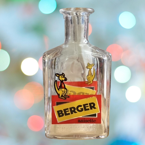 Bouteille, carafe d'eau en verre vintage, Publicitaire Berger, Anisette