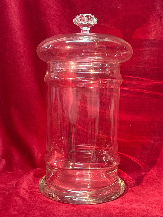 Grand bocal bonbonnière en verre avec couvercle et prise diamant