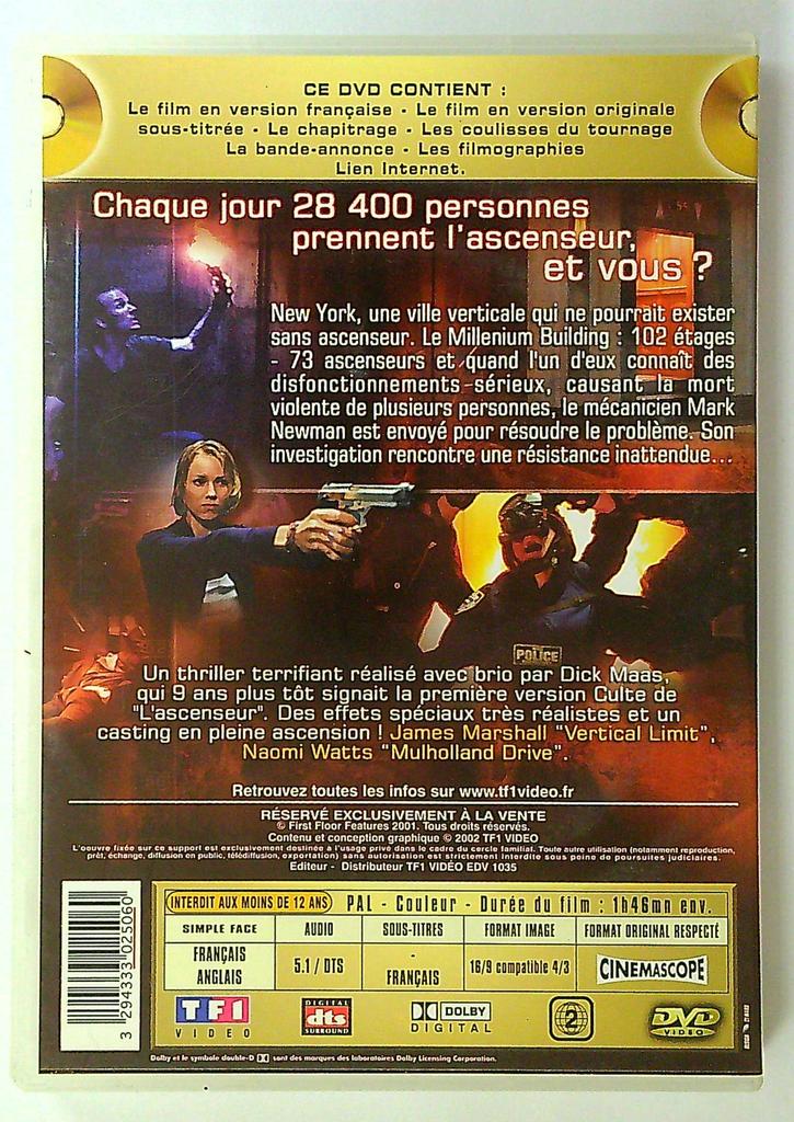 Dvd L'ascenseur Niveau 2 Film Fantastique Tf1 Vidéo