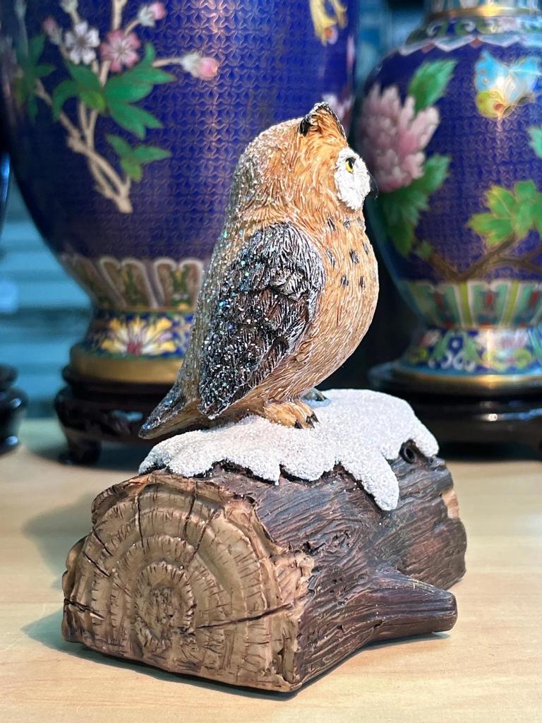 Statuette sculpté Chouette / Hibou poser sur une branche