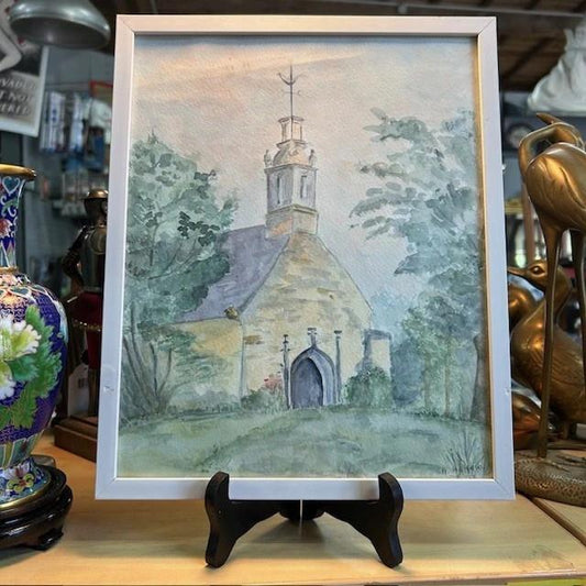 Tableau representant une chapelle à L' Aquarelle Signé A Henrio