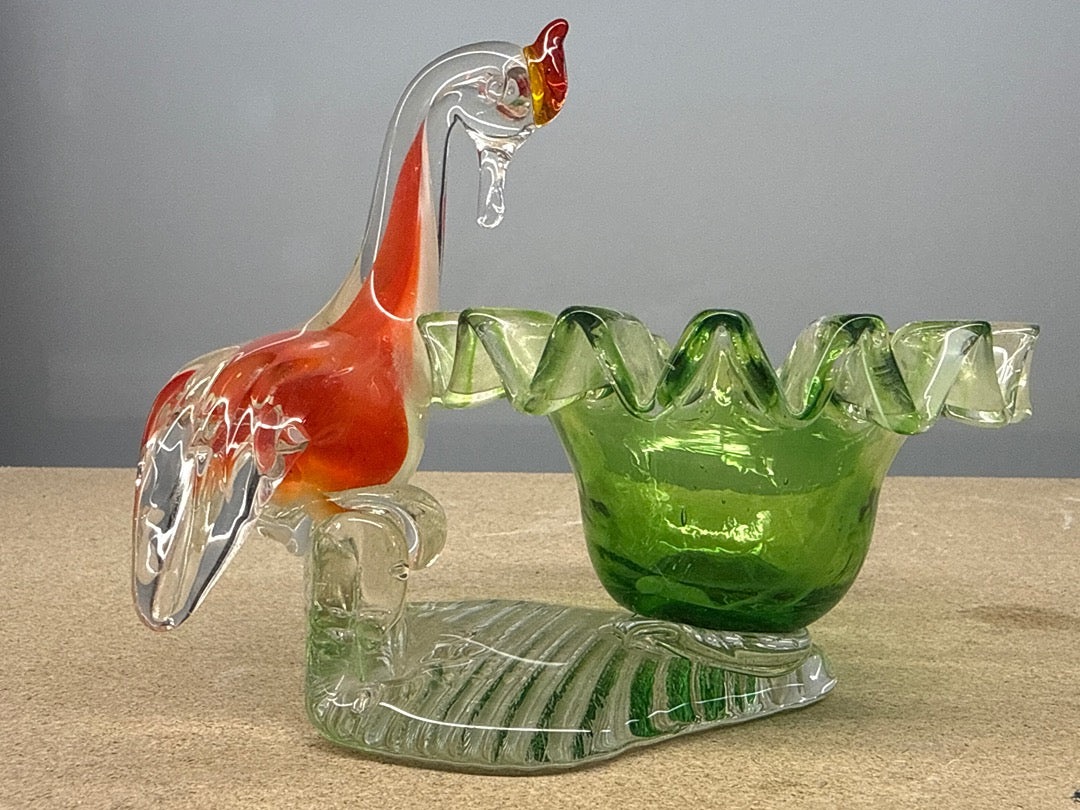 Vide-poche – Murano – Ornement – Coq en verre soufflé vert