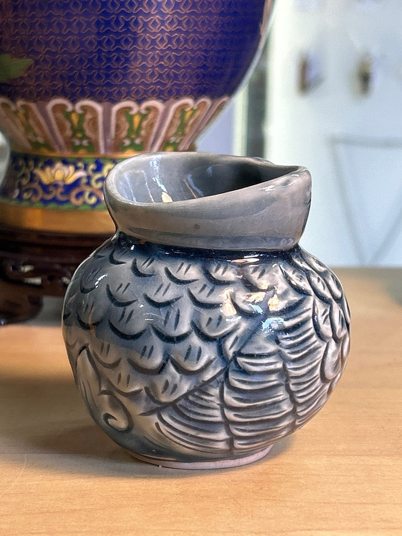 Chouette Céramique - 7cm - Bleu - 150g - Très bon état