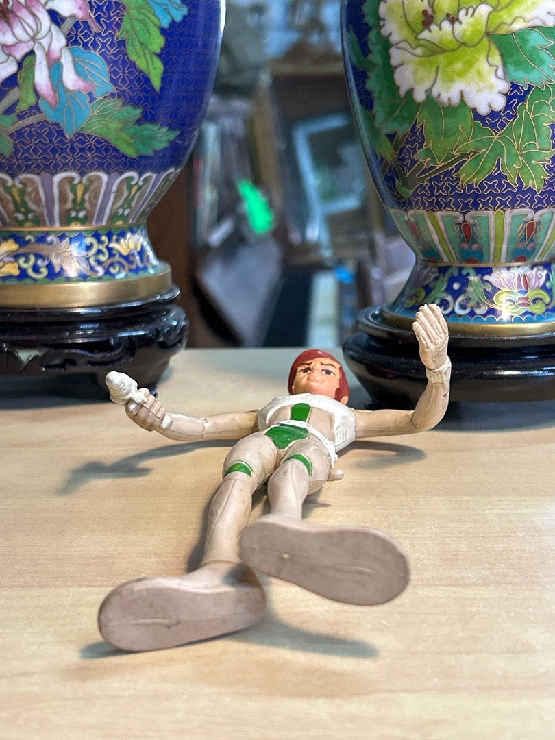Figurine vintage Capitaine Flam personnage de dessin animé espace blanc vert