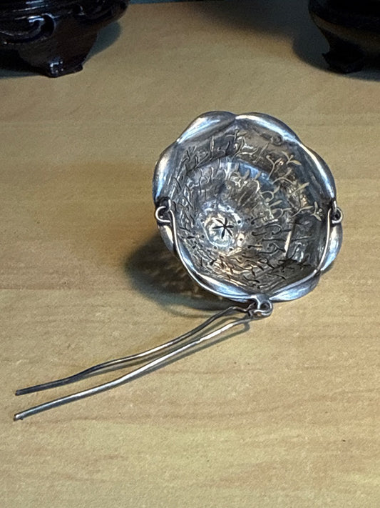 Passoire à thé en argent – Poinçon – Ustensile – Vintage Art Nouveau 17g
