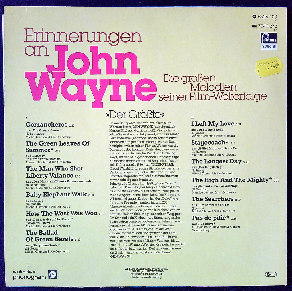 Vinyle Erinnerungen an John Wayne fontana